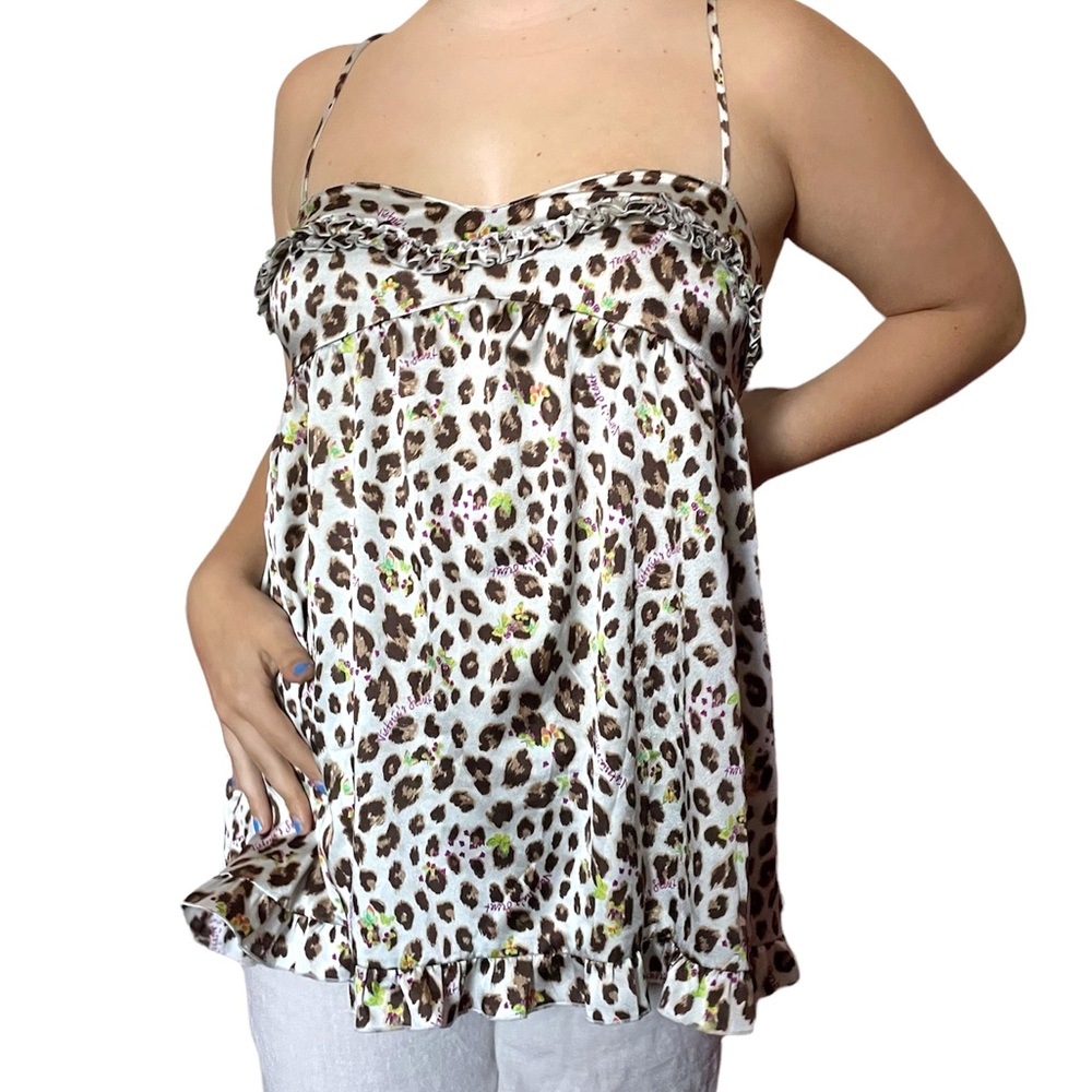 Y2K VICTORIA’S SECRET LINGERIE CHEETAH RUFFLED KEYHOLE CAMI TOP size medium